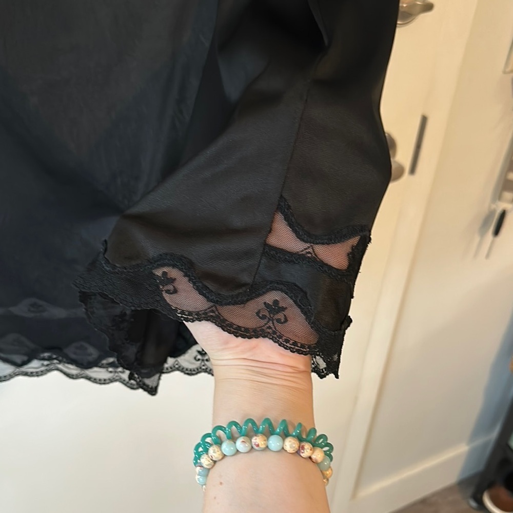 REITMAN’S | Vintage Sexy Black Satin Rayon Half Slip with Lace Details - Picture 7 of 16